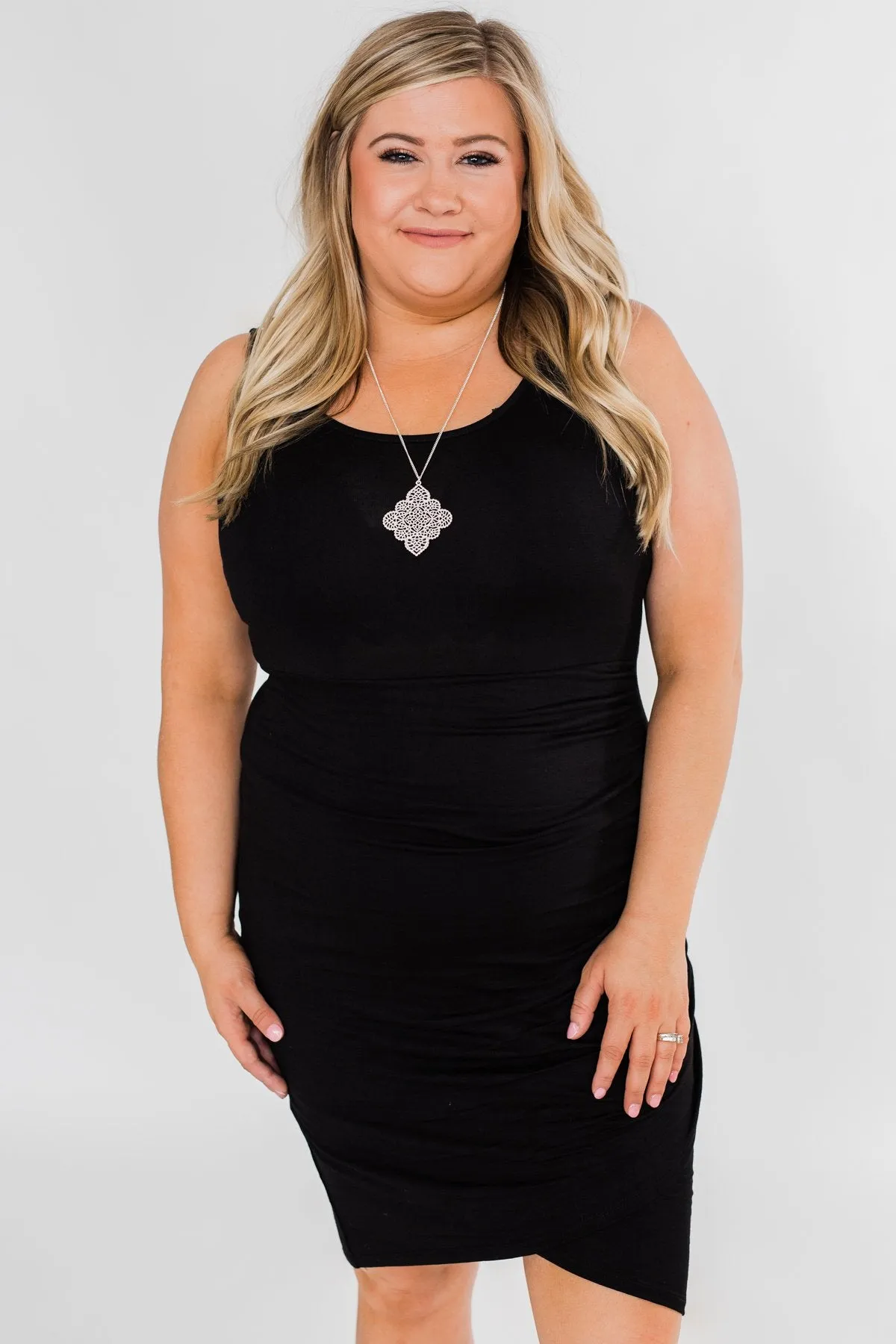 Make It Chic Fitted Dress- Solid Black