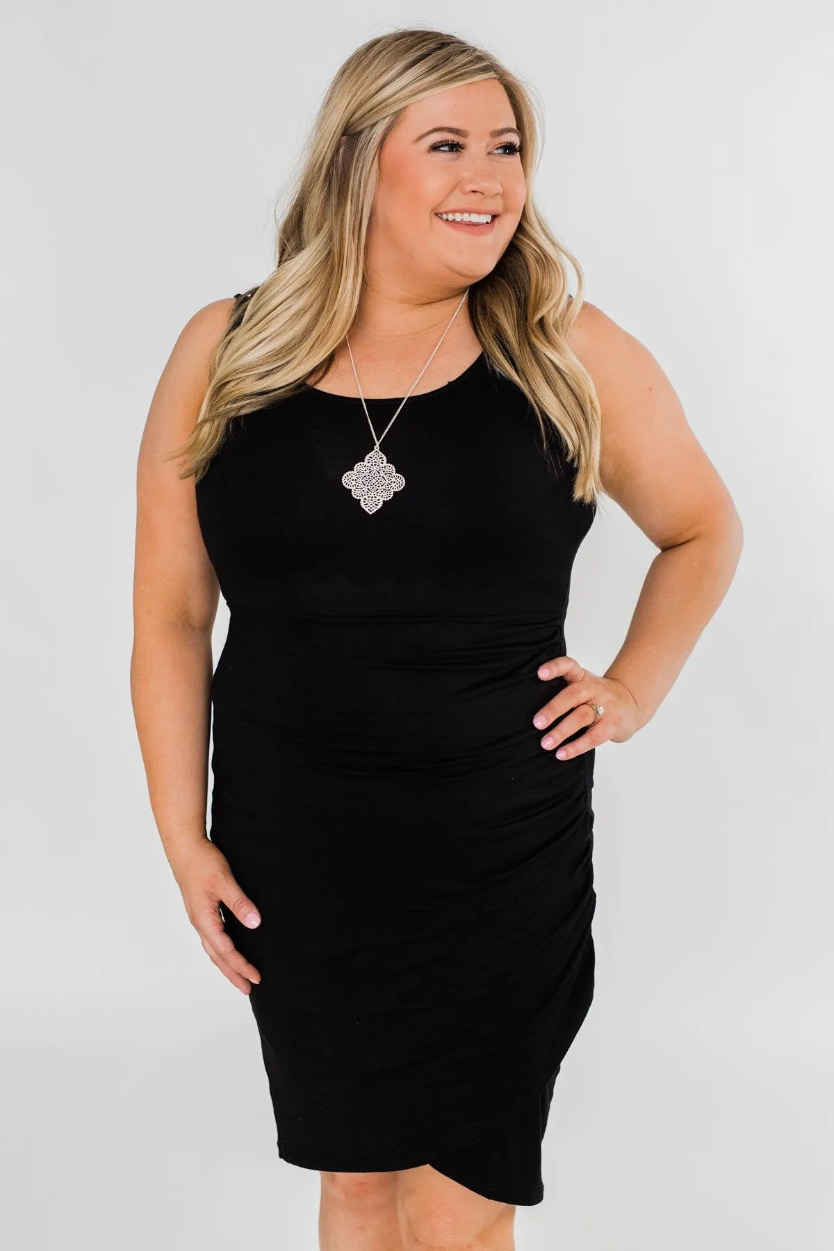 Make It Chic Fitted Dress- Solid Black