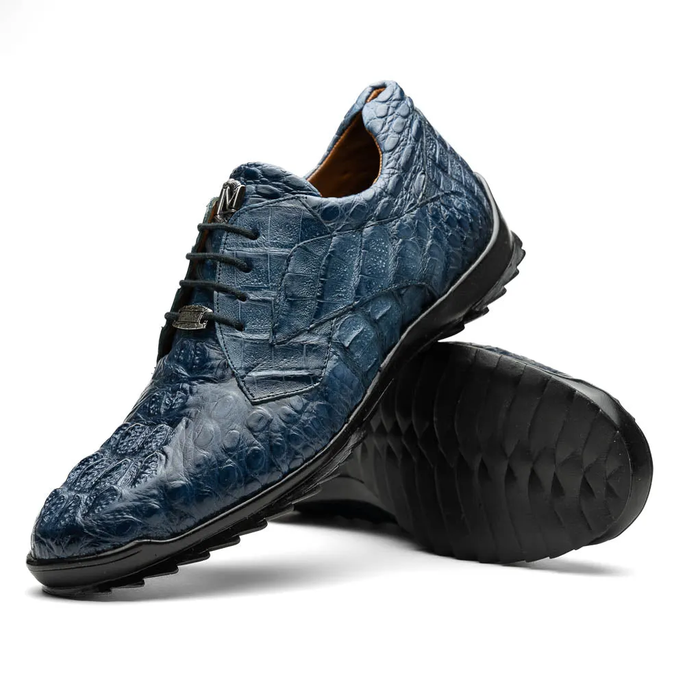 Marco Di Milano Kratos Men's Blue Jean Shoes Exotic Caiman Crocodile Sneakers