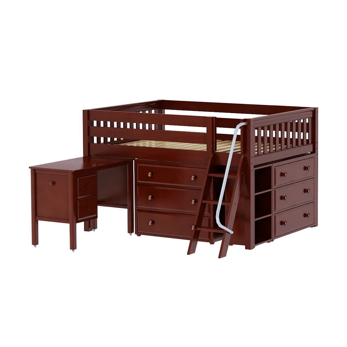 Maxtrix Full Low Loft Bed with Angled Ladder, Storage   Desk