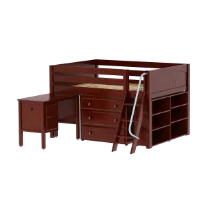 Maxtrix Full Low Loft Bed with Angled Ladder, Storage   Desk