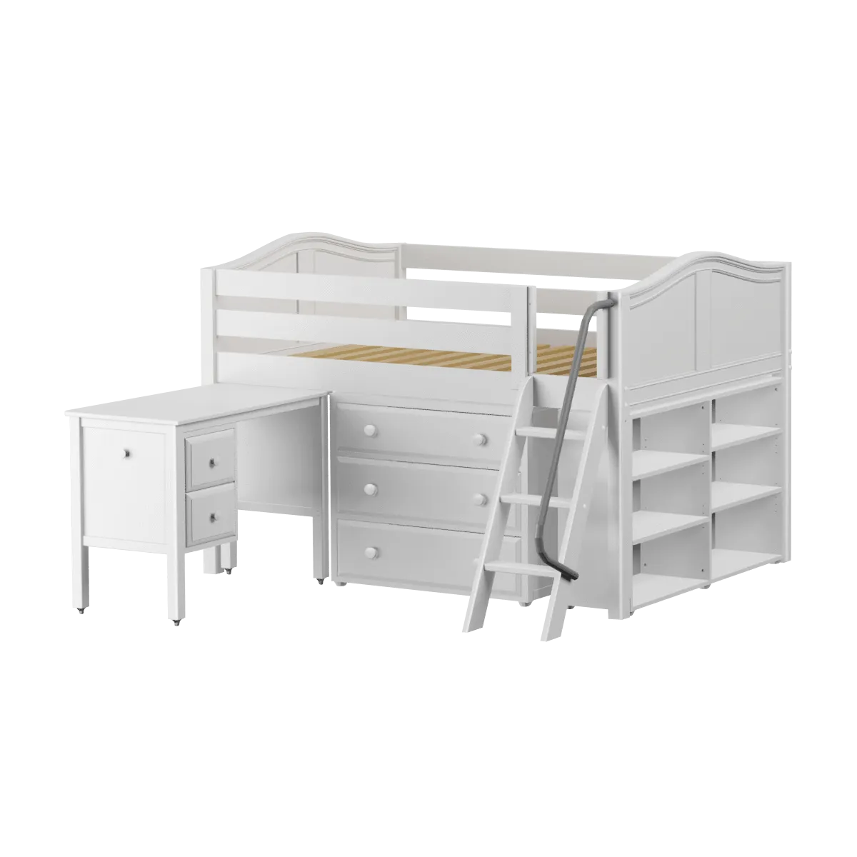 Maxtrix Full Low Loft Bed with Angled Ladder, Storage   Desk