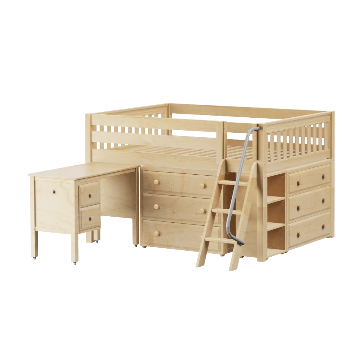 Maxtrix Full Low Loft Bed with Angled Ladder, Storage   Desk