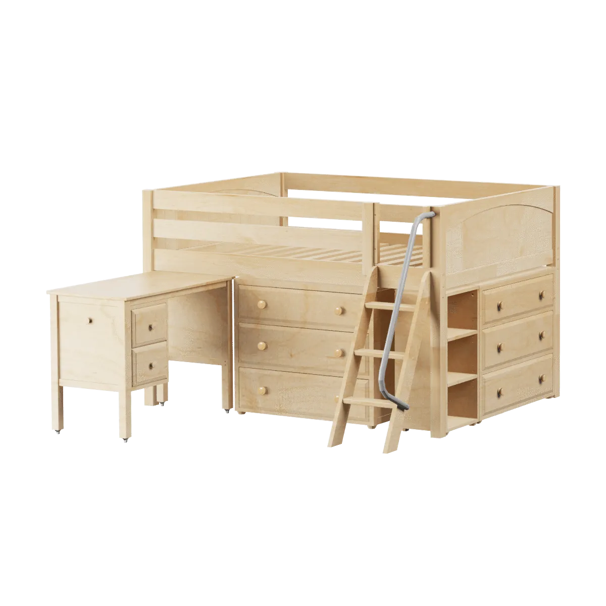Maxtrix Full Low Loft Bed with Angled Ladder, Storage   Desk