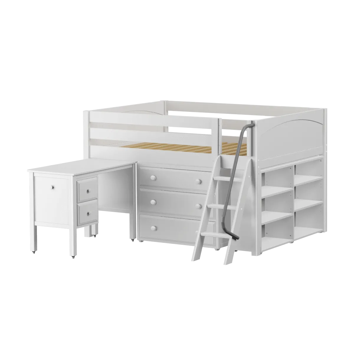 Maxtrix Full Low Loft Bed with Angled Ladder, Storage   Desk