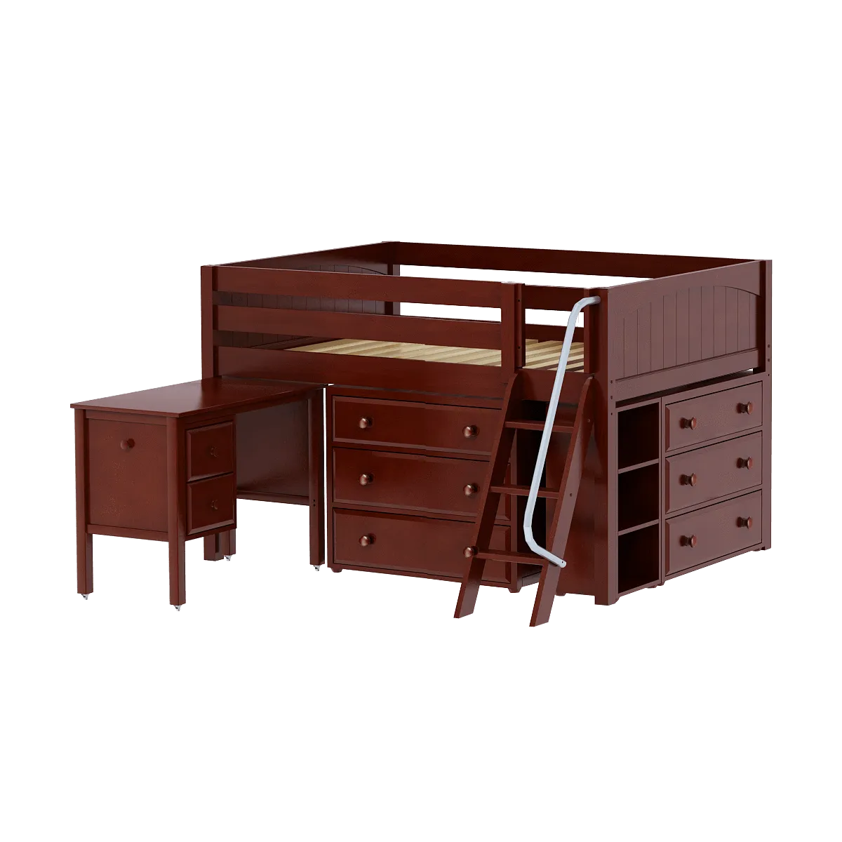 Maxtrix Full Low Loft Bed with Angled Ladder, Storage   Desk