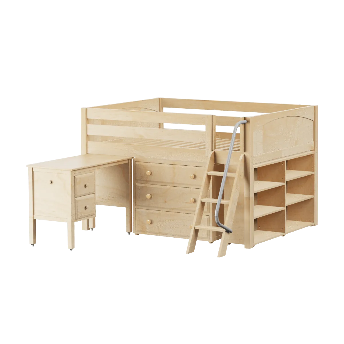 Maxtrix Full Low Loft Bed with Angled Ladder, Storage   Desk