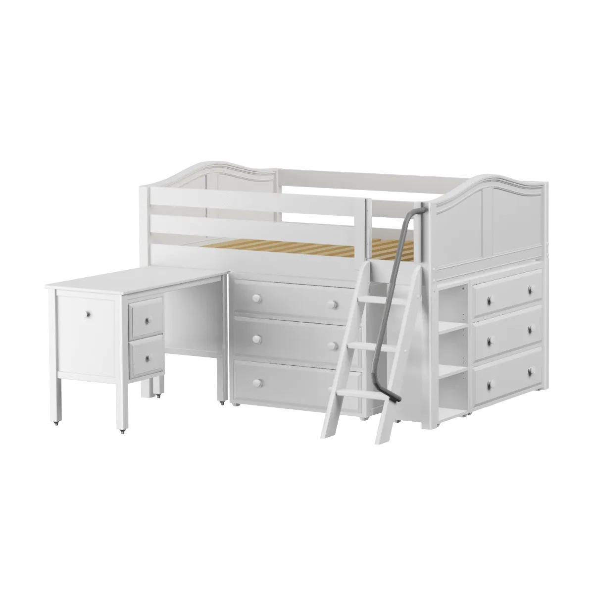 Maxtrix Full Low Loft Bed with Angled Ladder, Storage   Desk