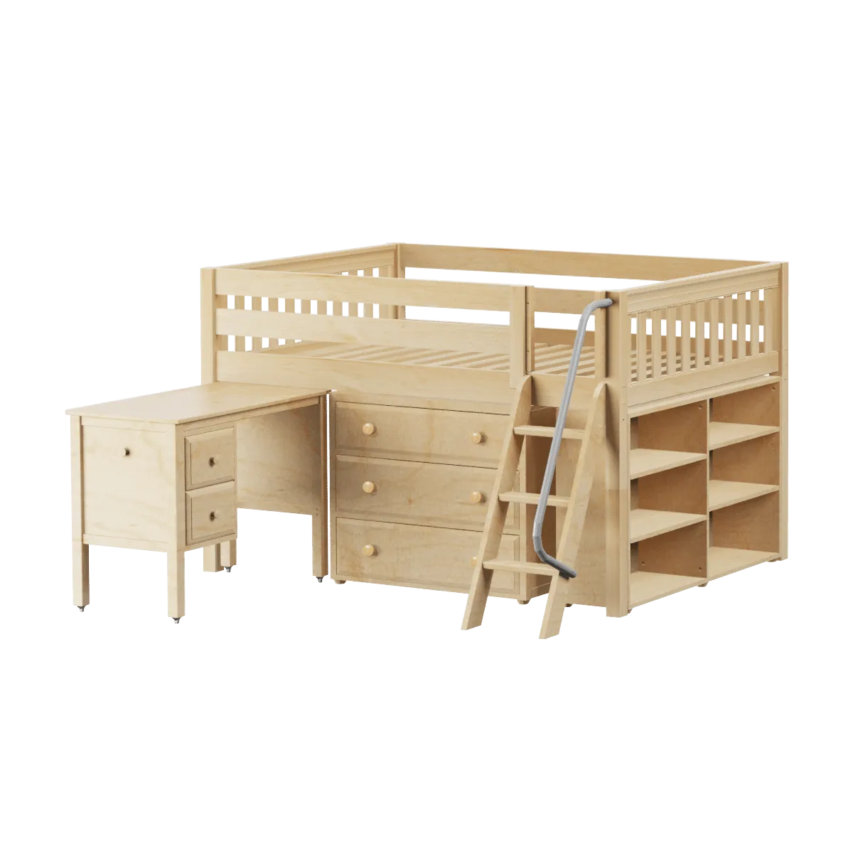 Maxtrix Full Low Loft Bed with Angled Ladder, Storage   Desk