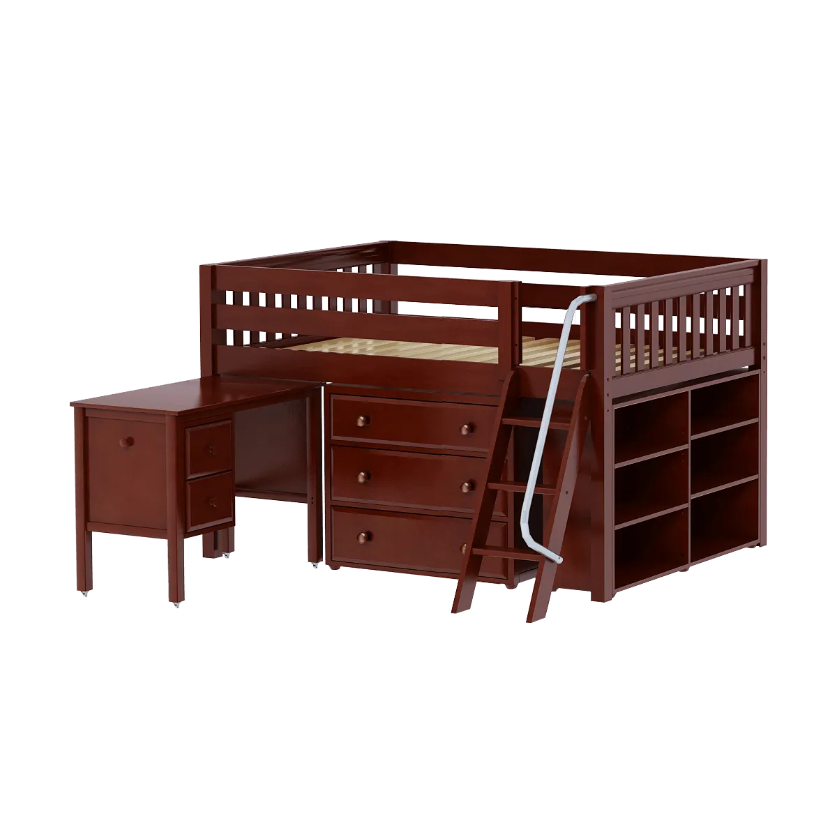 Maxtrix Full Low Loft Bed with Angled Ladder, Storage   Desk