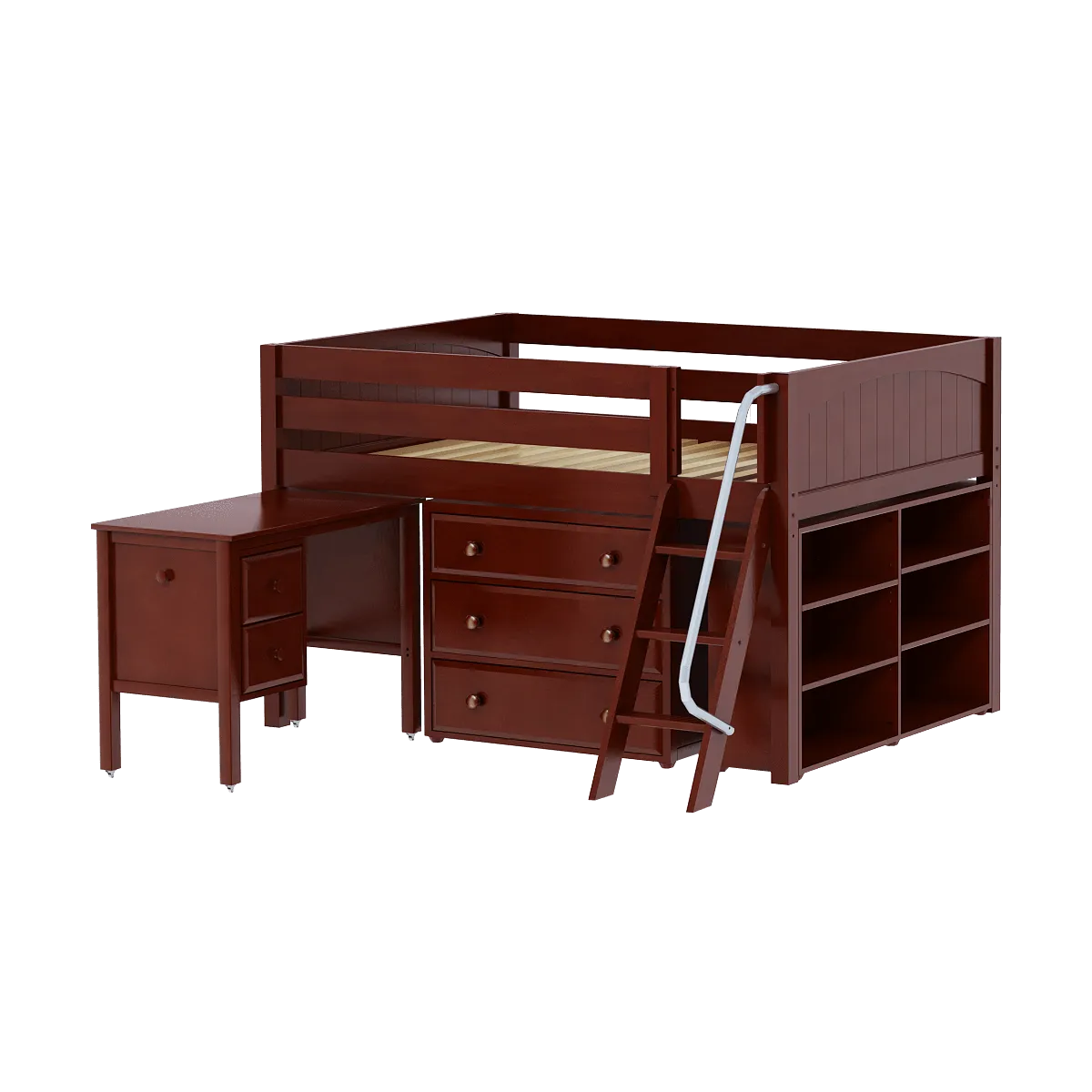 Maxtrix Full Low Loft Bed with Angled Ladder, Storage   Desk