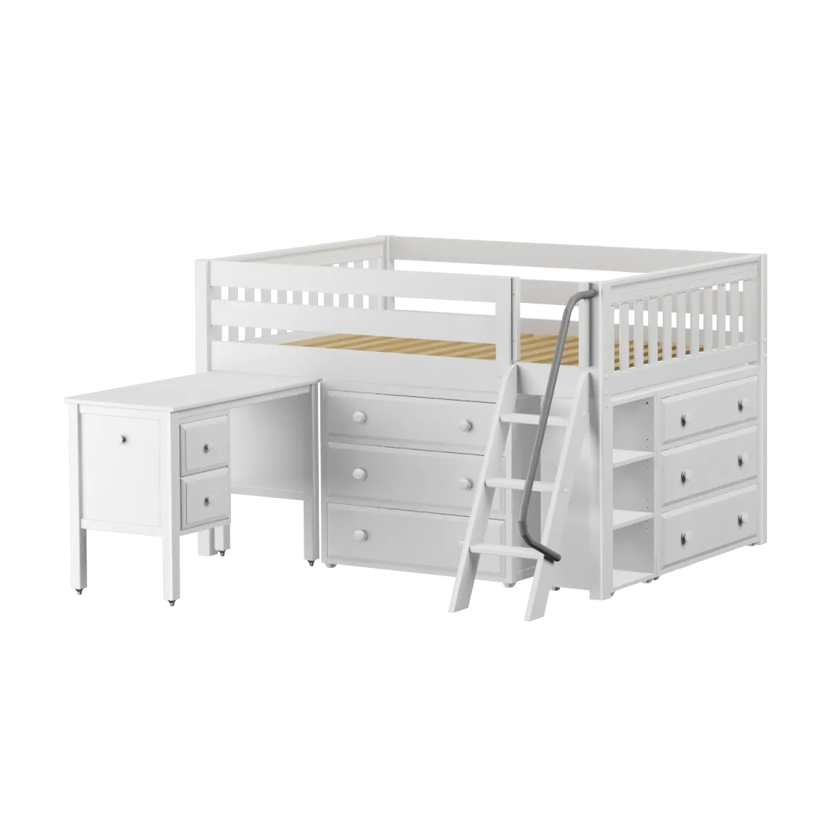 Maxtrix Full Low Loft Bed with Angled Ladder, Storage   Desk