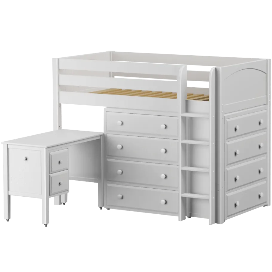 Maxtrix Twin Mid Loft Bed with Straight Ladder, Storage   Desk