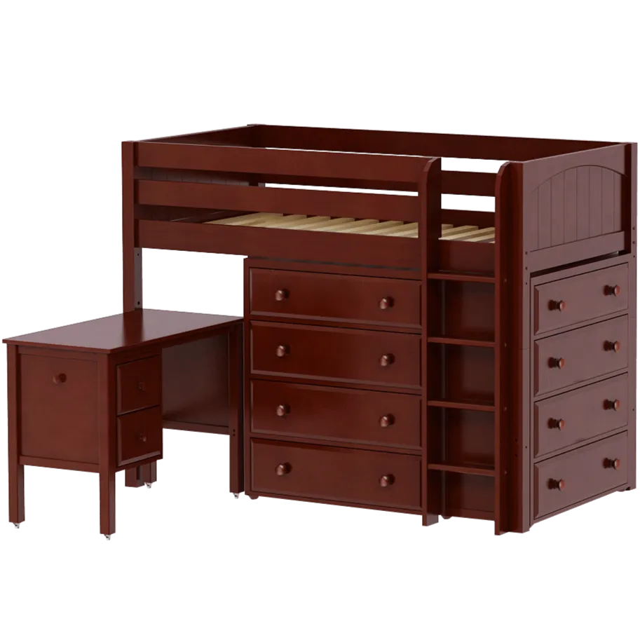 Maxtrix Twin Mid Loft Bed with Straight Ladder, Storage   Desk