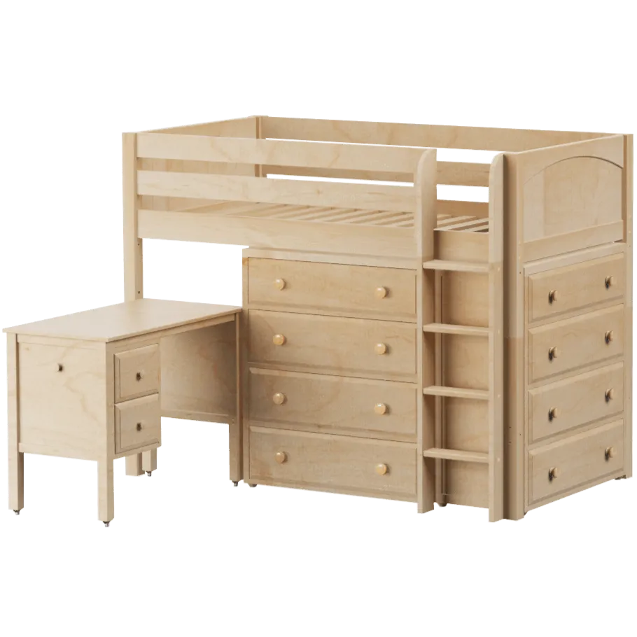 Maxtrix Twin Mid Loft Bed with Straight Ladder, Storage   Desk