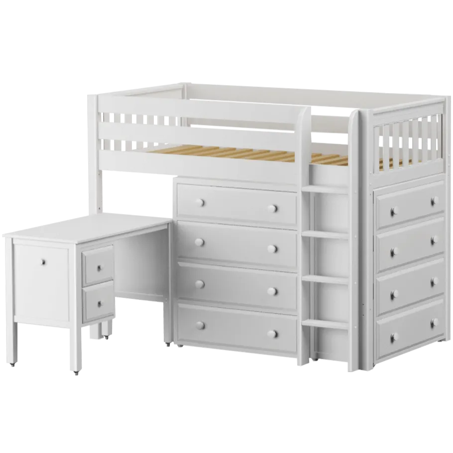 Maxtrix Twin Mid Loft Bed with Straight Ladder, Storage   Desk