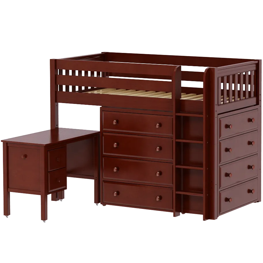 Maxtrix Twin Mid Loft Bed with Straight Ladder, Storage   Desk