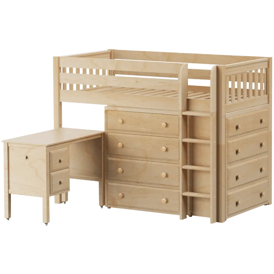 Maxtrix Twin Mid Loft Bed with Straight Ladder, Storage   Desk