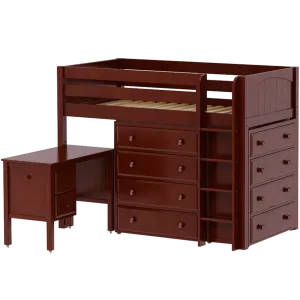 Maxtrix Twin Mid Loft Bed with Straight Ladder, Storage   Desk