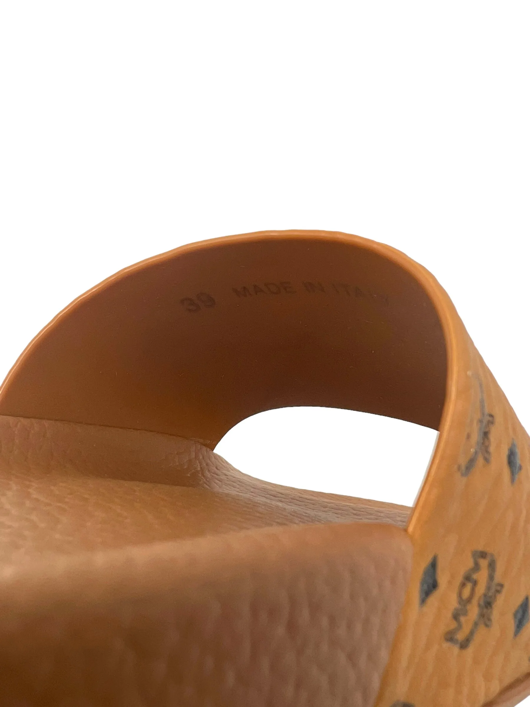MCM Size 39 Tan Heritage Visetos Pool Slides