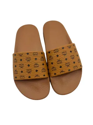MCM Size 39 Tan Heritage Visetos Pool Slides