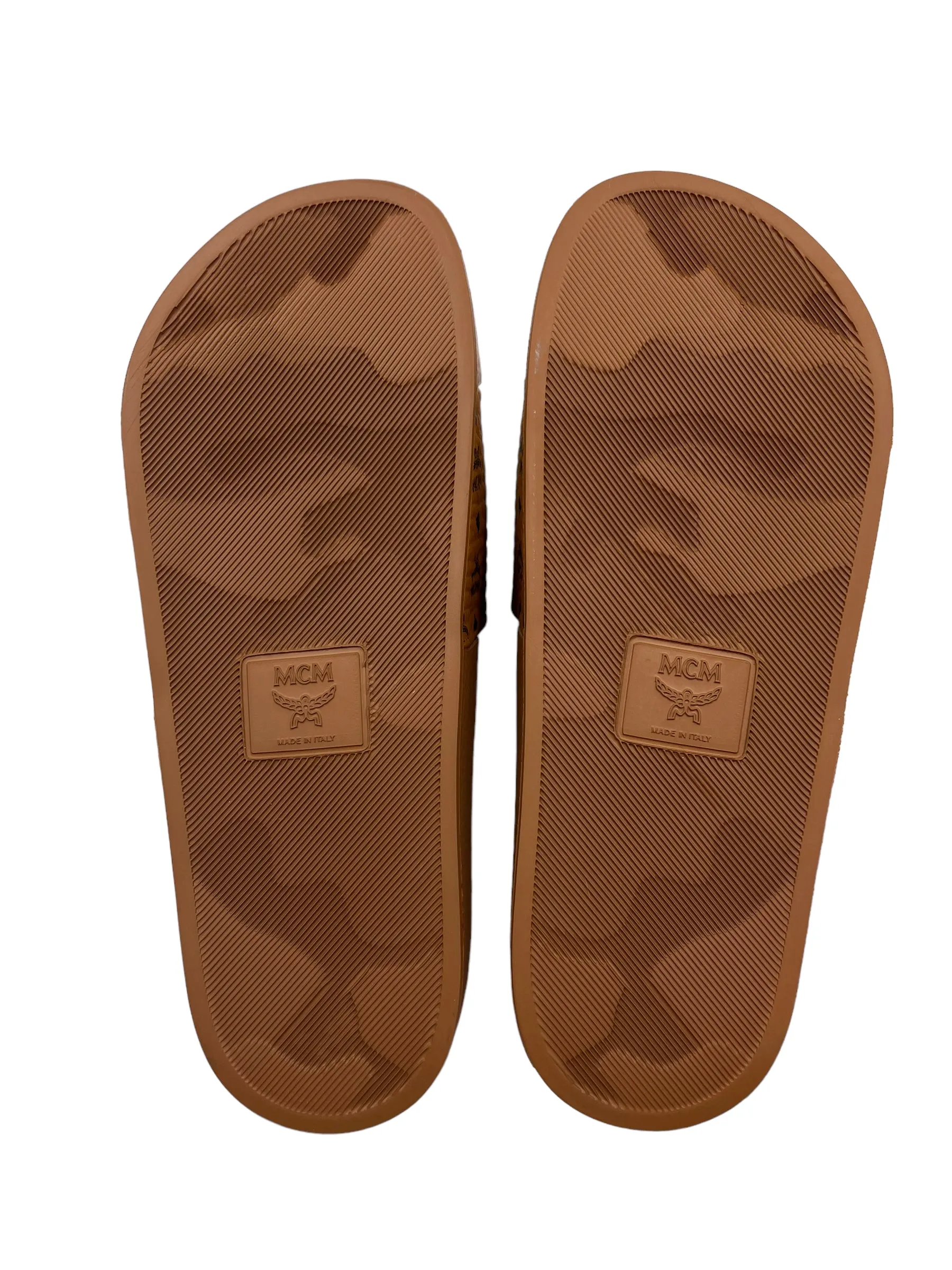 MCM Size 39 Tan Heritage Visetos Pool Slides