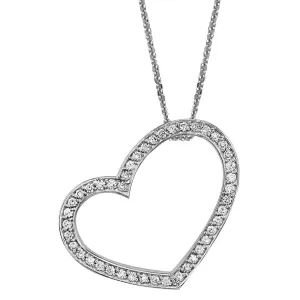 Medium Open Cubic Zirconia Heart Pendant and Chain in Sterling Silver, 18" Inches