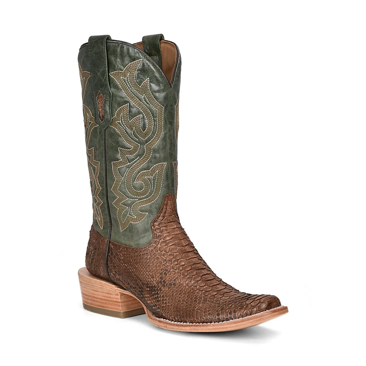 Men's Brown Python Embroidery Narrow Square Toe A4287