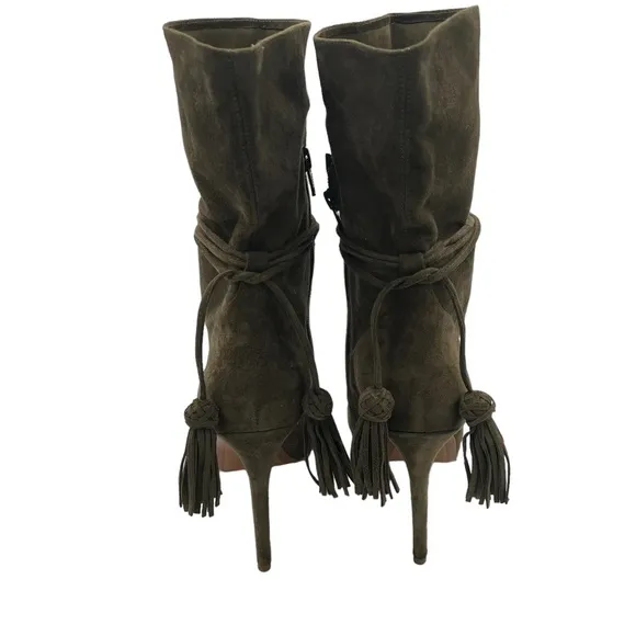 Michael Michael Kors Women's Rosalie Open Toe Suede Bootie Olive Size 7.5
