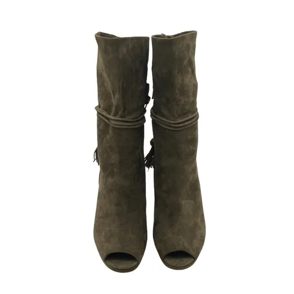 Michael Michael Kors Women's Rosalie Open Toe Suede Bootie Olive Size 7.5