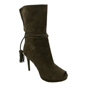 Michael Michael Kors Women's Rosalie Open Toe Suede Bootie Olive Size 7.5