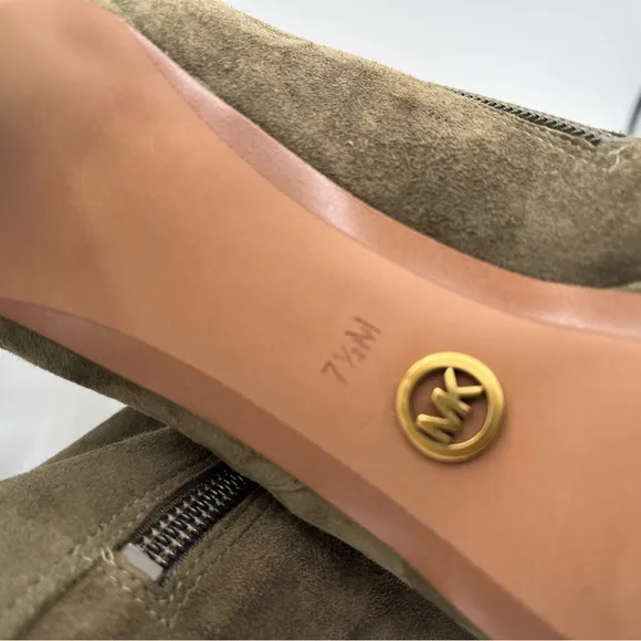 Michael Michael Kors Women's Rosalie Open Toe Suede Bootie Olive Size 7.5