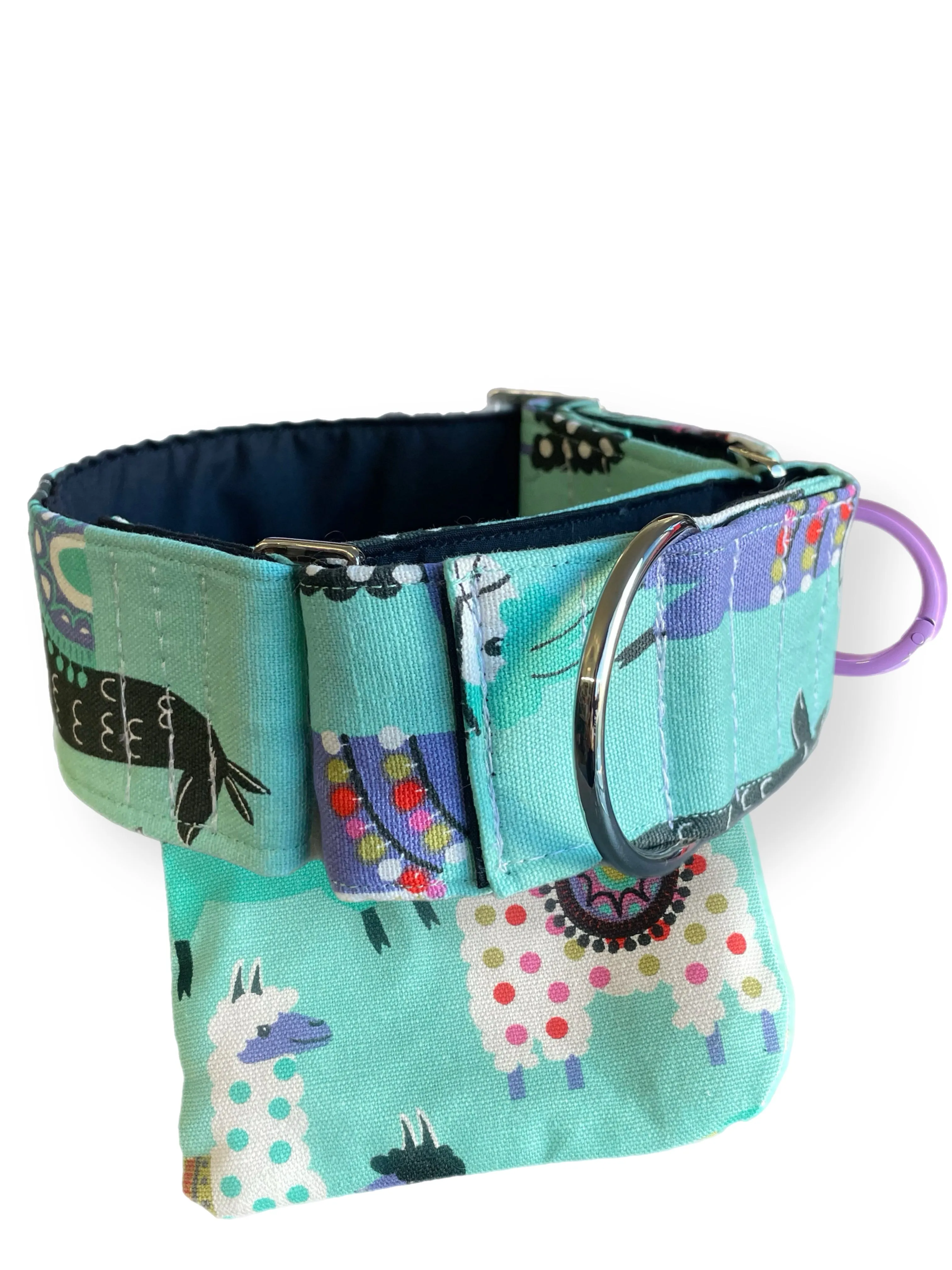 Modern llama greyhound Martingale collar cotton covered 50mm width