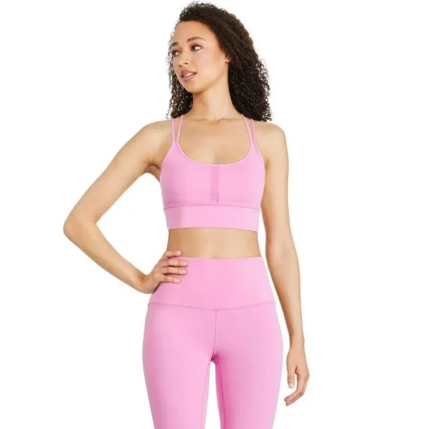 New Athletic Works Women's Mesh Detail Strappy Bra in Pink, Sz M! Nice strappy back detail