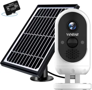 New in box! VANBAR Solar Security Camera Wireless Outdoor, FHD 1080P Solar Powered Camera 10500mAh Battery With Night Vision, Instant Alerts, Motion Detection, 2-Way Audio, Compatible with Cloud Storage/SD Slot (32GB Card Included)