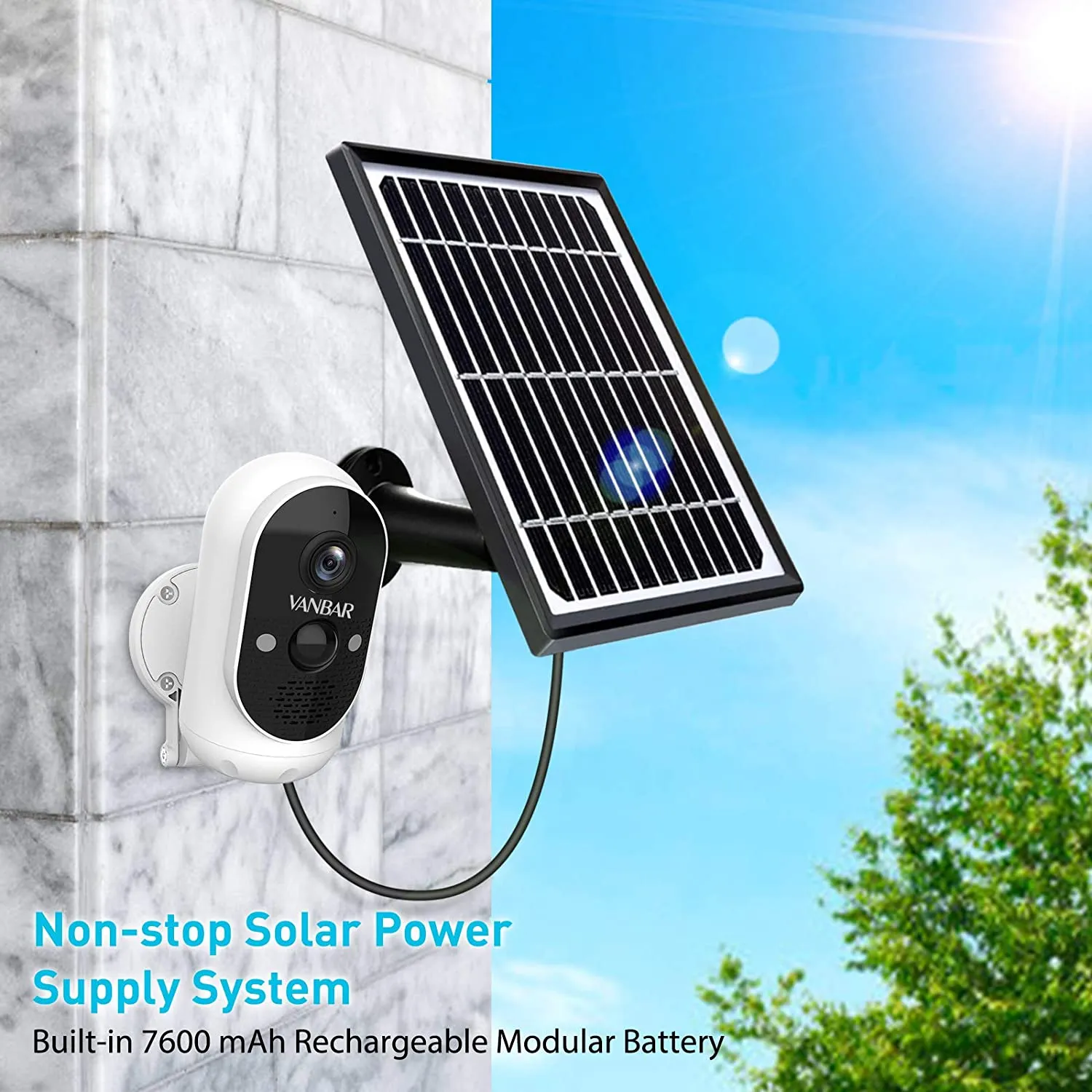 New in box! VANBAR Solar Security Camera Wireless Outdoor, FHD 1080P Solar Powered Camera 10500mAh Battery With Night Vision, Instant Alerts, Motion Detection, 2-Way Audio, Compatible with Cloud Storage/SD Slot (32GB Card Included)