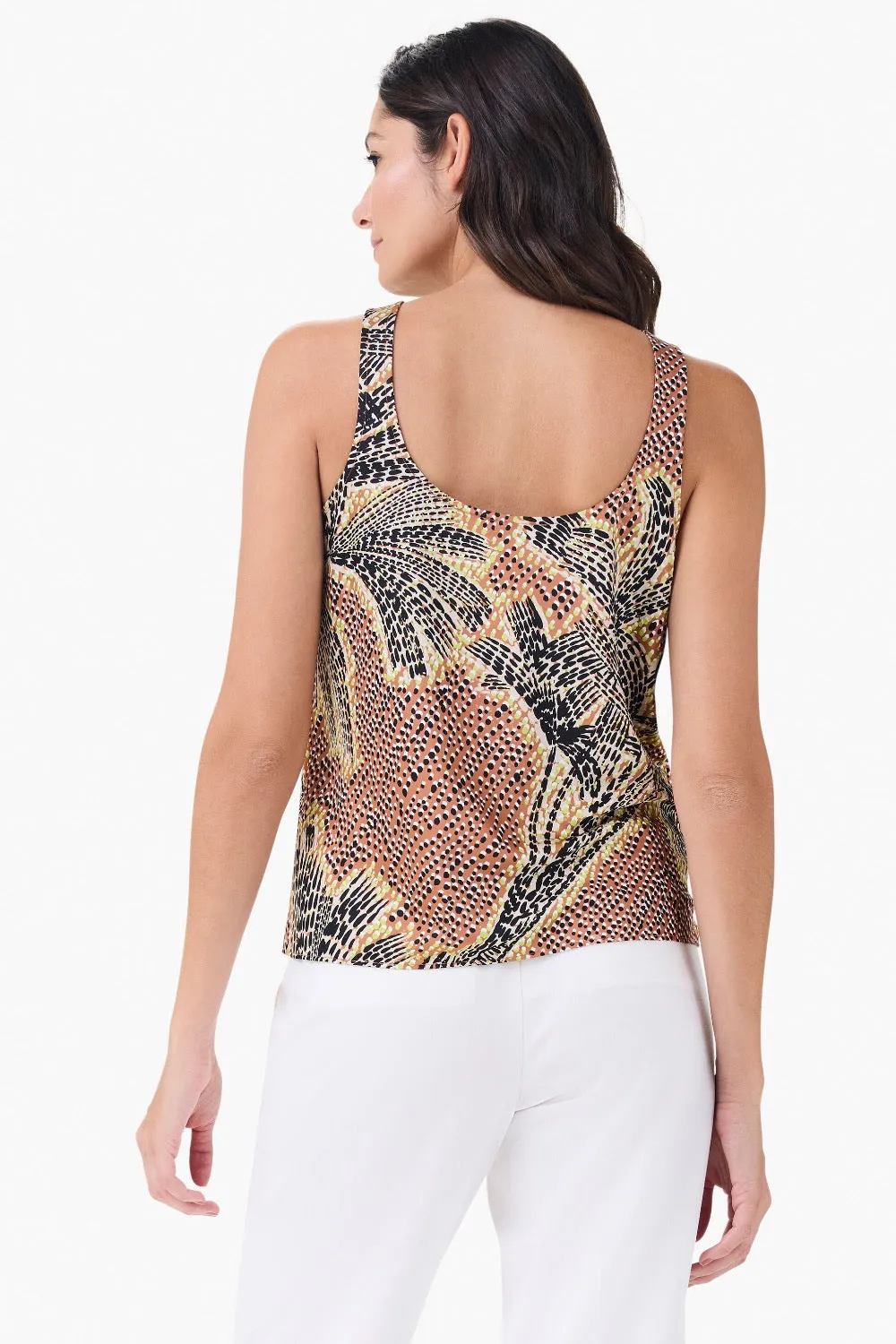 NIC ZOE Neutral/Multi Dotty Palms Boat Neck Sleeveless Tank Top M241661