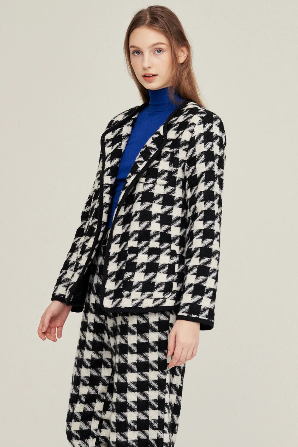 Nour Houndstooth Open Coat
