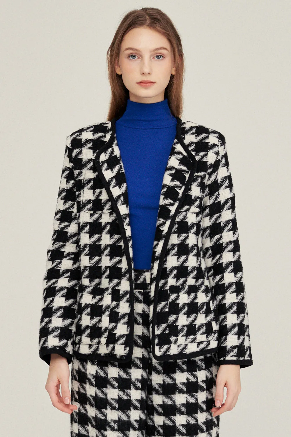 Nour Houndstooth Open Coat