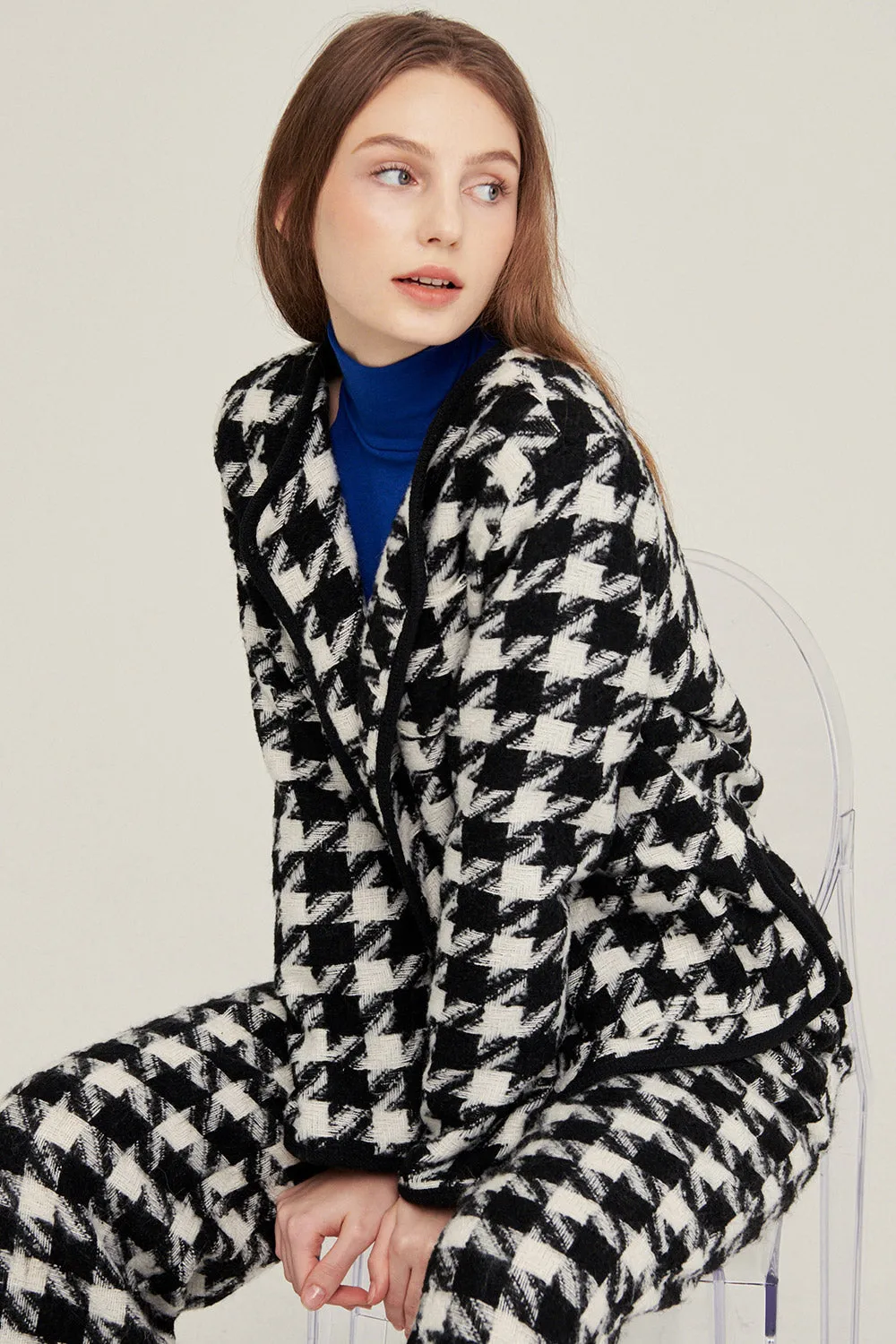 Nour Houndstooth Open Coat