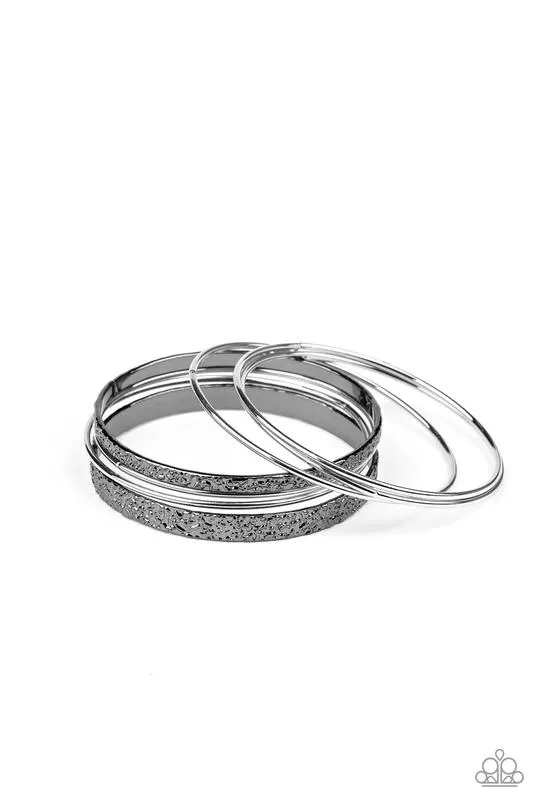 Paparazzi " Full Circle " Silver & Gunmetal Mixed Textured Bangles Set of 7