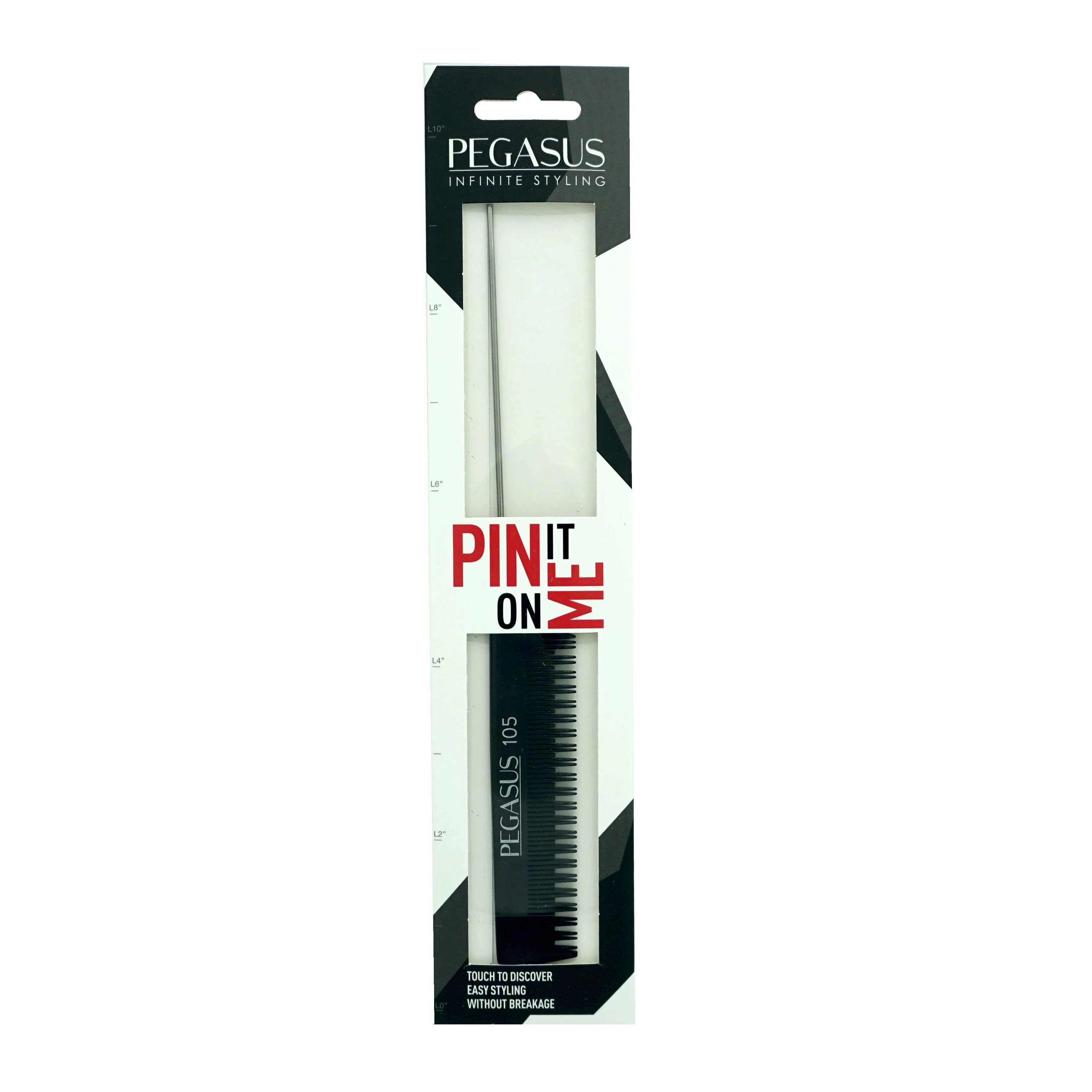 Pegasus 105, 9.5in, Hard Rubber Pintail Tease Comb, Smooth Edges, Anti Static, Heat and Chemically Resistant, Stainless Steel Pin, Great for Parting, Coloring Hair | Peines de goma dura - Black