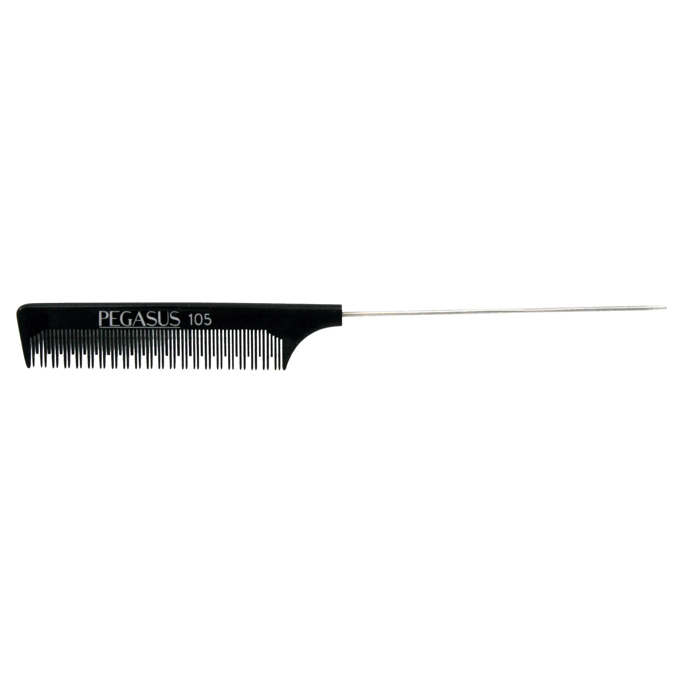 Pegasus 105, 9.5in, Hard Rubber Pintail Tease Comb, Smooth Edges, Anti Static, Heat and Chemically Resistant, Stainless Steel Pin, Great for Parting, Coloring Hair | Peines de goma dura - Black
