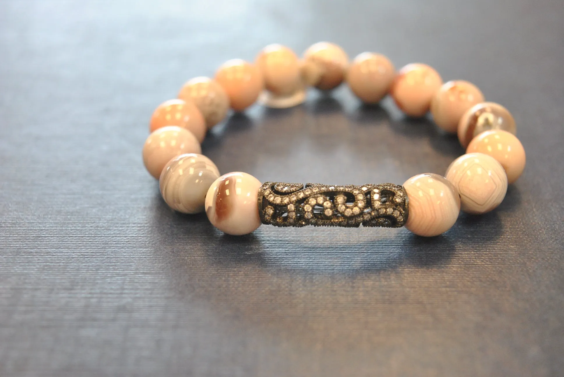 PINK BOTSWANA AGATE STRETCHY BRACELETS WITH RHINESTONES