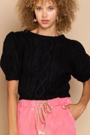 POL Puff Sleeve Cable Pullover Sweater