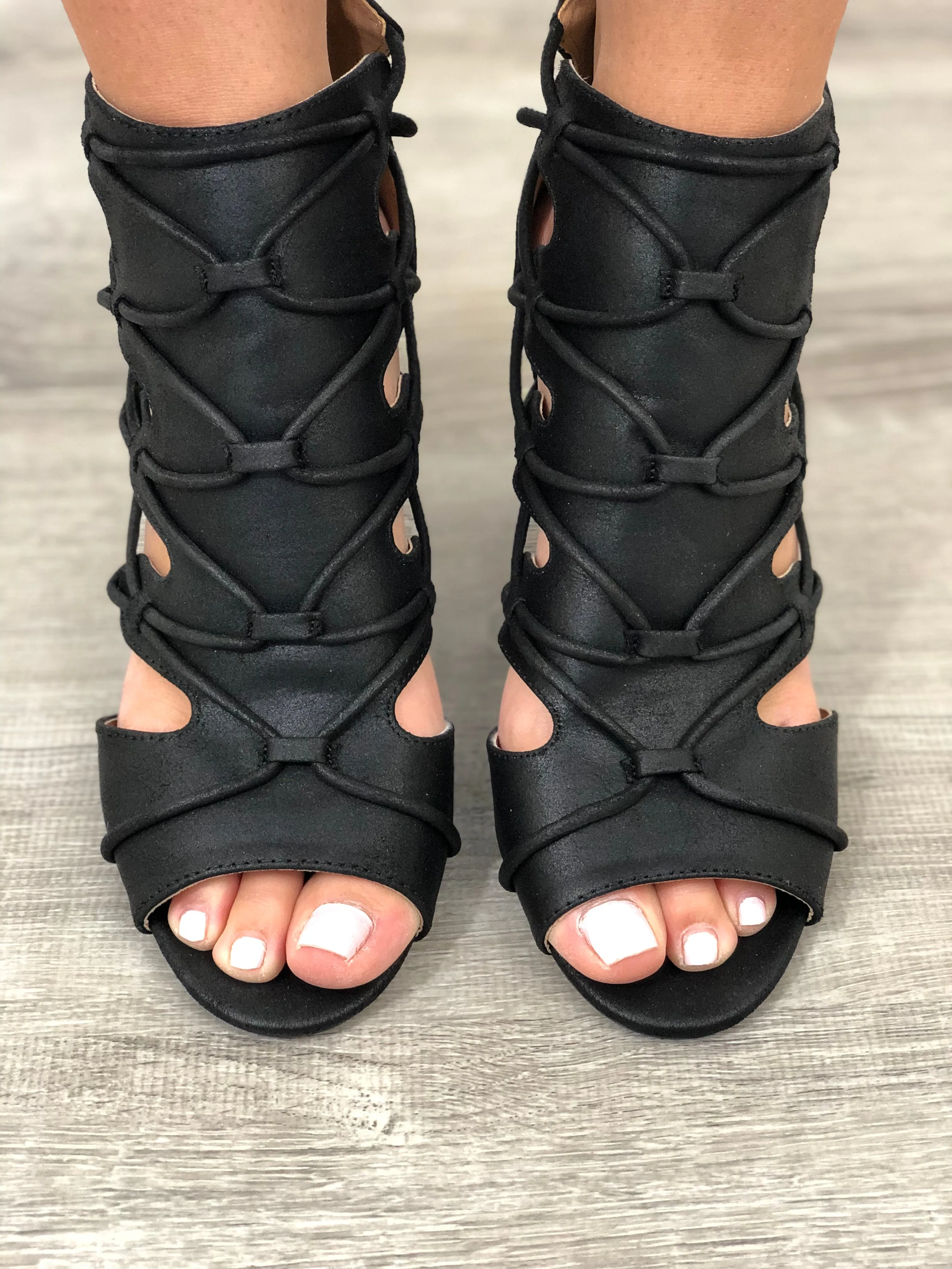 Qupid Black Peep Toe Bootie