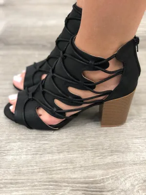 Qupid Black Peep Toe Bootie