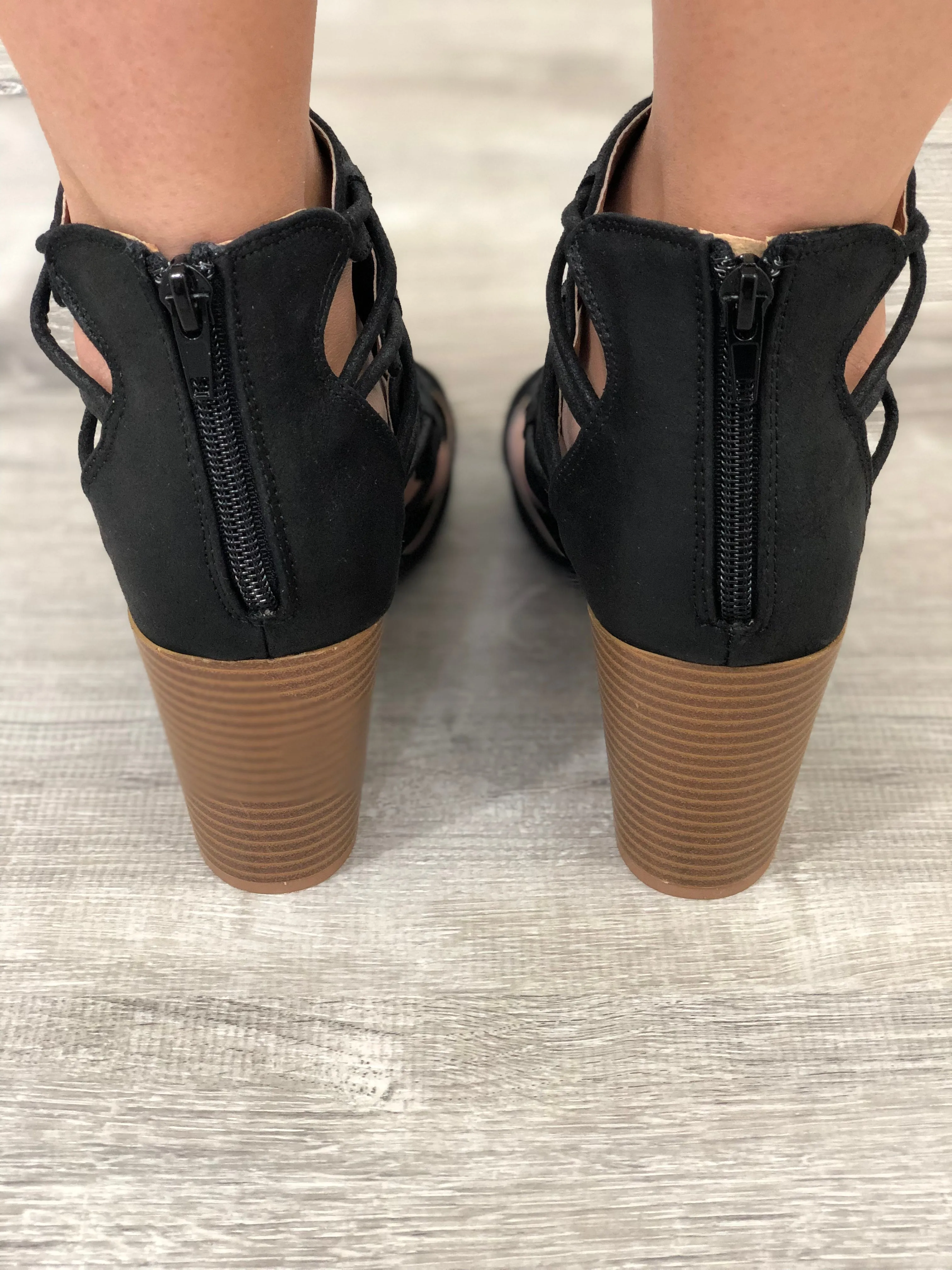 Qupid Black Peep Toe Bootie