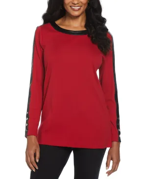 Ribbed PU Trim Tunic Top