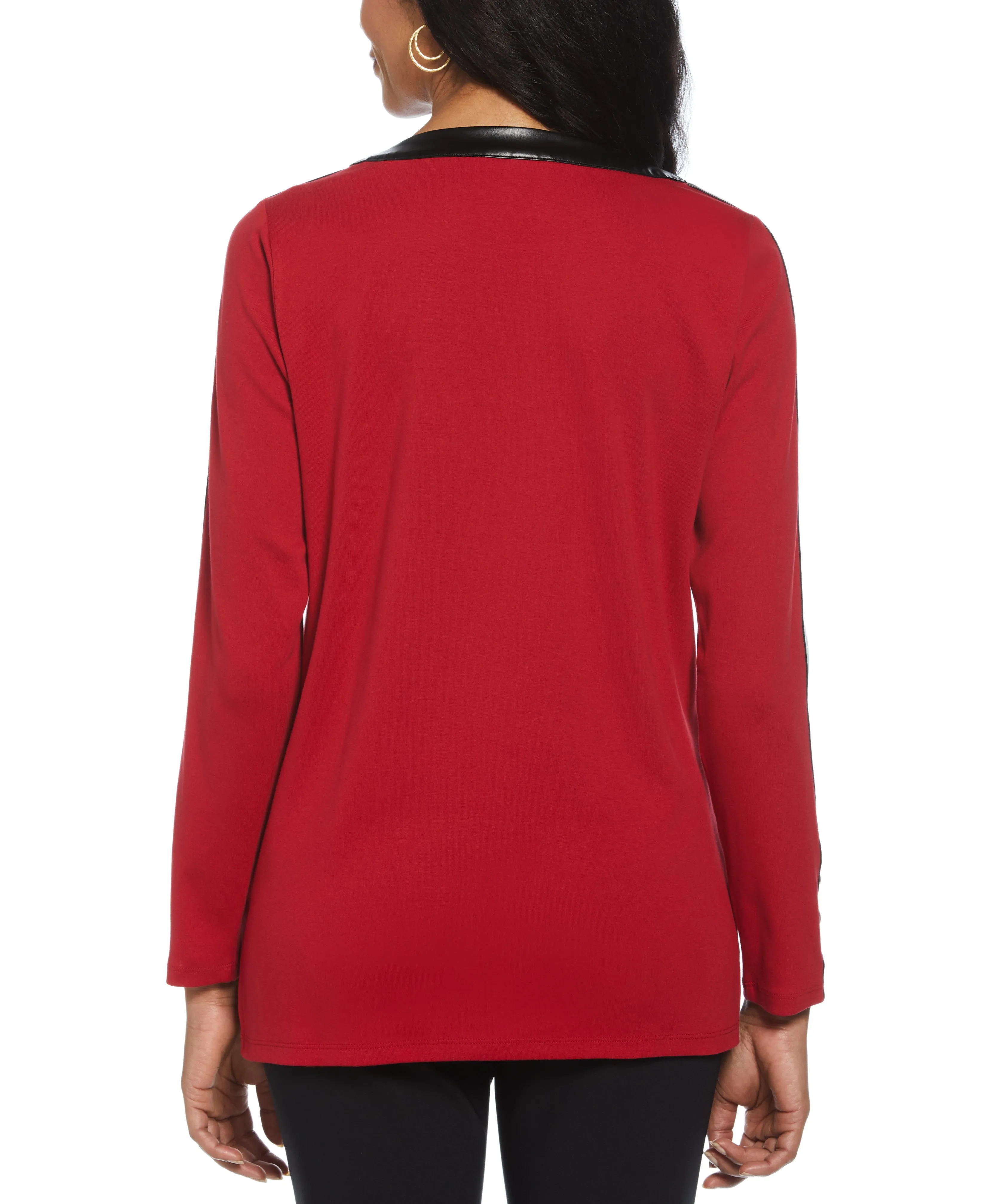 Ribbed PU Trim Tunic Top